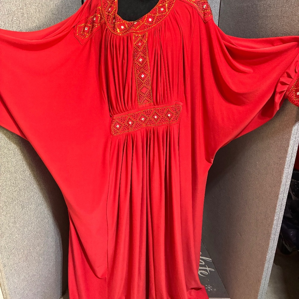 Turkish Red Embroidered Kaftan | Size 58F | Modest Formal Dress